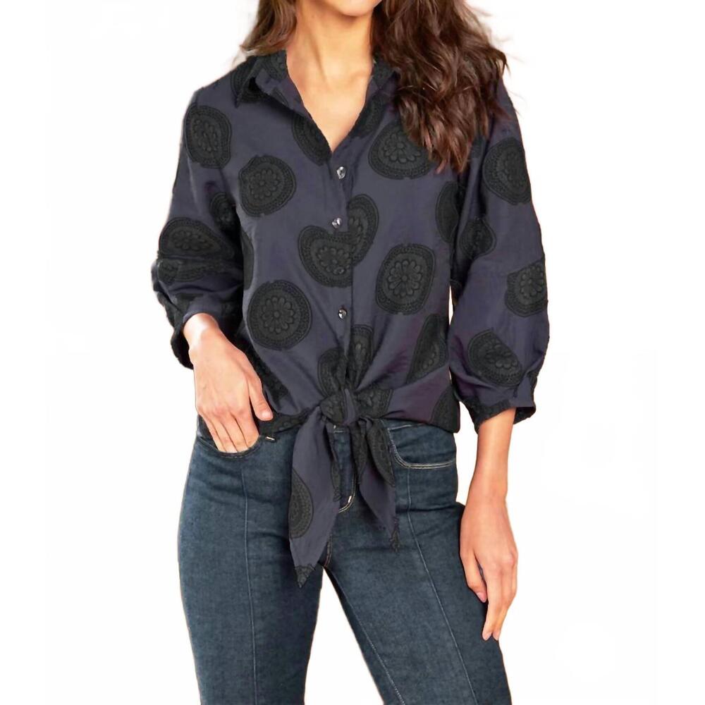 NEW FINLEY emmy collared button down shirt in medallion jacquard